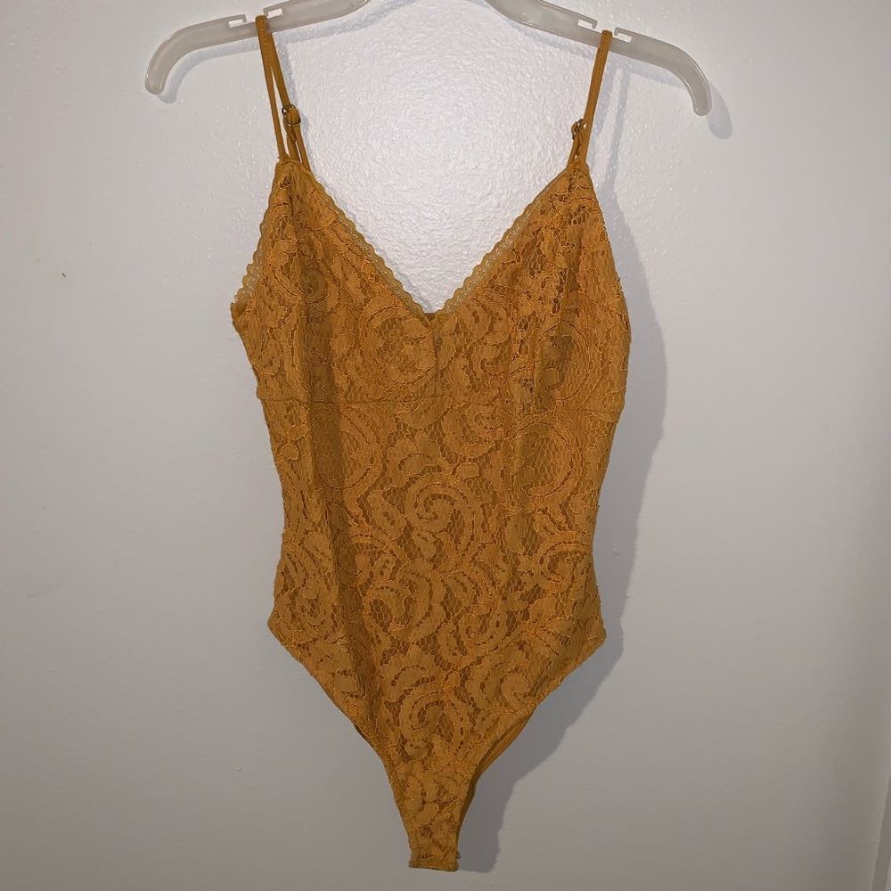 NWT Mustard Yellow Forever 21 Lace Bodysuit